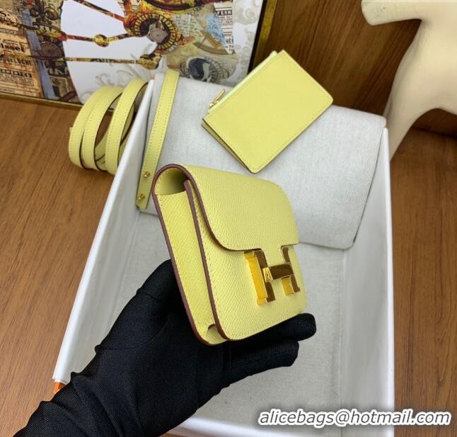 Buy Discount Hermes Constance Slim Wallet with Leather Strap in Epsom Leather H0112 Lemon Yellow/Gold 2024 (Half Handmad