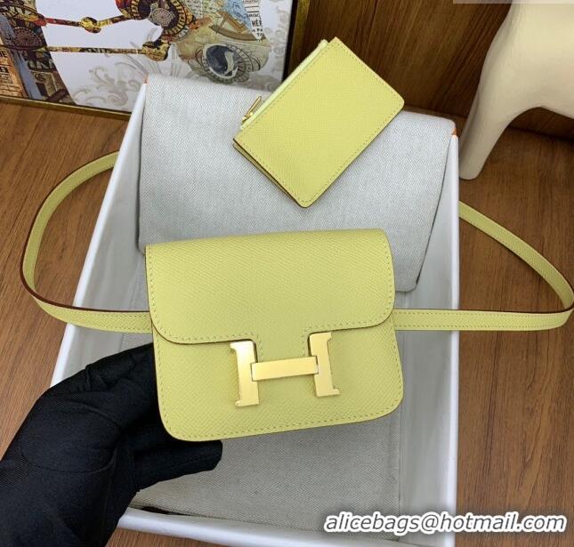 Buy Discount Hermes Constance Slim Wallet with Leather Strap in Epsom Leather H0112 Lemon Yellow/Gold 2024 (Half Handmad