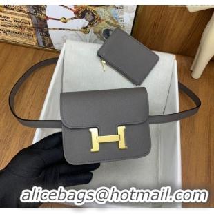 Buy Classic Hermes Constance Slim Wallet with Leather Strap in Epsom Leather H0112 Tinware Grey/Gold 2024 (Half Handmade