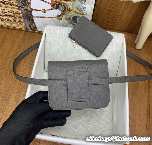 Buy Classic Hermes Constance Slim Wallet with Leather Strap in Epsom Leather H0112 Tinware Grey/Gold 2024 (Half Handmade