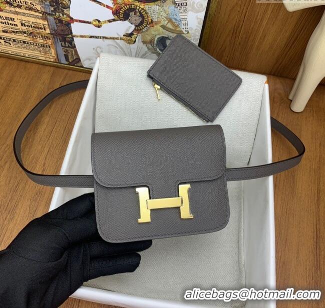 Buy Classic Hermes Constance Slim Wallet with Leather Strap in Epsom Leather H0112 Tinware Grey/Gold 2024 (Half Handmade