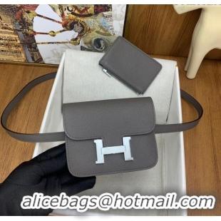 Cheapest Hermes Constance Slim Wallet with Leather Strap in Epsom Leather H0112 Tinware Grey/Silver 2024 (Half Handmade)