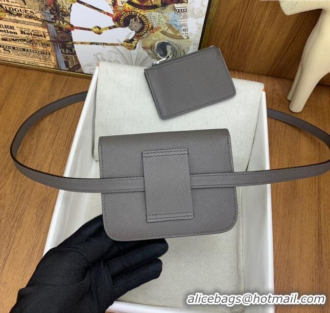 Cheapest Hermes Constance Slim Wallet with Leather Strap in Epsom Leather H0112 Tinware Grey/Silver 2024 (Half Handmade)