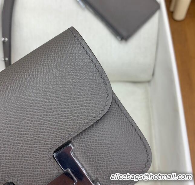 Cheapest Hermes Constance Slim Wallet with Leather Strap in Epsom Leather H0112 Tinware Grey/Silver 2024 (Half Handmade)