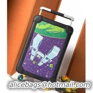 Top Quality Hermes R.M.S Cabin Suitcase Luggage Travel bag 55cm in Printed Canvas and Leather H2053 Purple/Green 2024