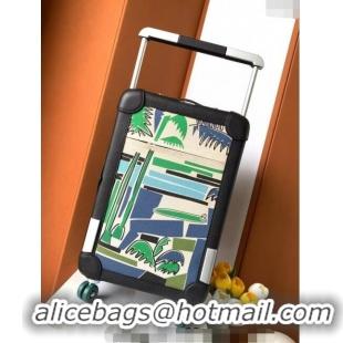 Buy Classic Hermes R.M.S Cabin Suitcase Luggage Travel bag 55cm in Printed Canvas and Leather H2053 Green/Blue/Black 202