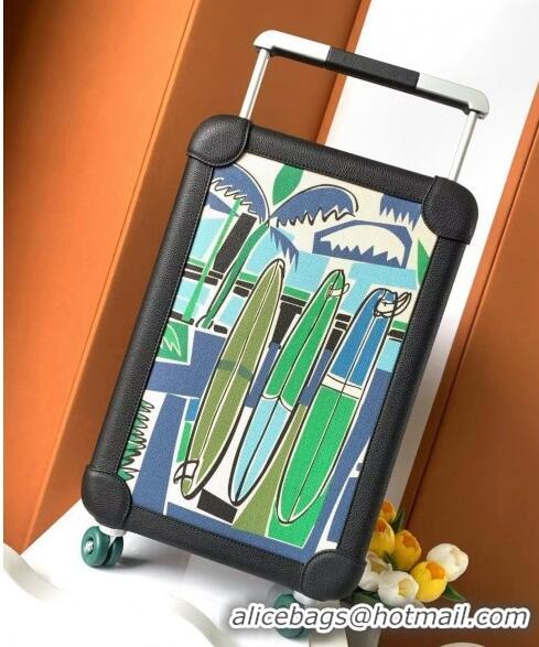 Buy Classic Hermes R.M.S Cabin Suitcase Luggage Travel bag 55cm in Printed Canvas and Leather H2053 Green/Blue/Black 202