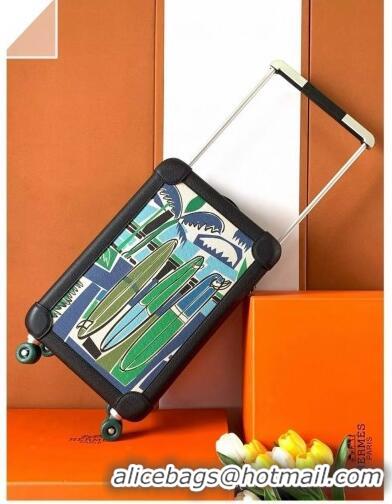 Buy Classic Hermes R.M.S Cabin Suitcase Luggage Travel bag 55cm in Printed Canvas and Leather H2053 Green/Blue/Black 202