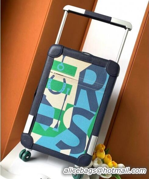 High Quality Hermes R.M.S Cabin Suitcase Luggage Travel bag 55cm in Printed Canvas and Leather H2053 Green/Dark Blue 202