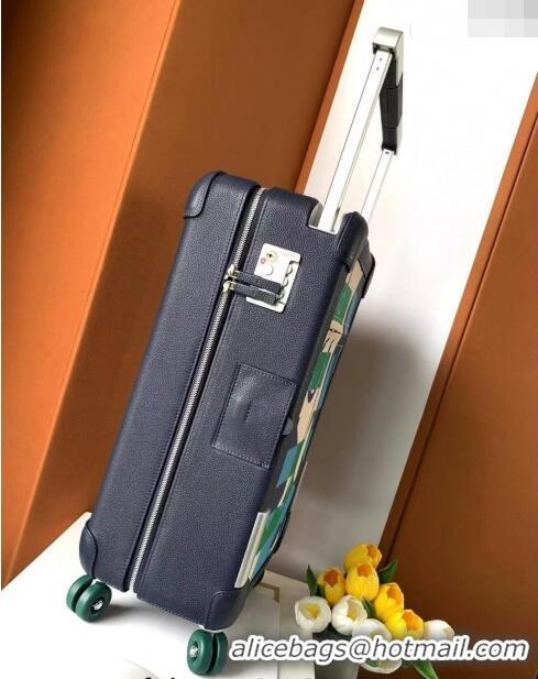 High Quality Hermes R.M.S Cabin Suitcase Luggage Travel bag 55cm in Printed Canvas and Leather H2053 Green/Dark Blue 202