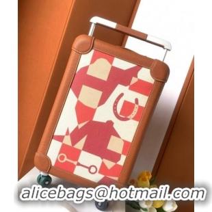 Cheapest Hermes R.M.S Cabin Suitcase Luggage Travel bag 55cm in Printed Canvas and Leather H2053 Brown/Red 2024