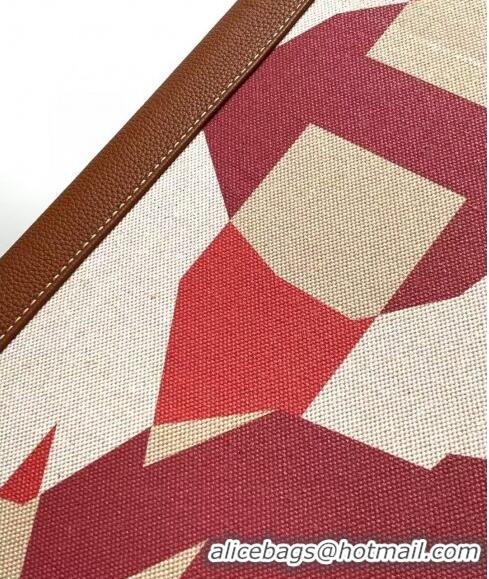 Cheapest Hermes R.M.S Cabin Suitcase Luggage Travel bag 55cm in Printed Canvas and Leather H2053 Brown/Red 2024