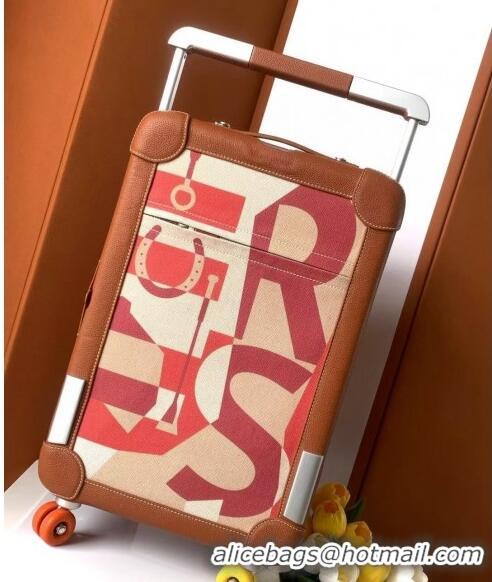 Cheapest Hermes R.M.S Cabin Suitcase Luggage Travel bag 55cm in Printed Canvas and Leather H2053 Brown/Red 2024