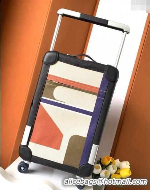 New Style Hermes R.M.S Cabin Suitcase Luggage Travel bag 55cm in Printed Canvas and Leather H2053 Black/Purple 2024