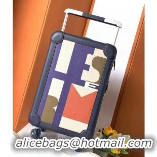 Spot Bulk Hermes R.M.S Cabin Suitcase Luggage Travel bag 55cm in Printed Canvas and Leather H2053 Dark Blue/Purple 2024