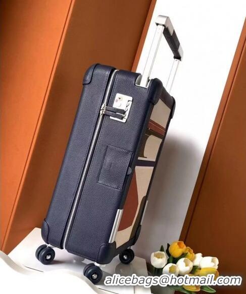 Spot Bulk Hermes R.M.S Cabin Suitcase Luggage Travel bag 55cm in Printed Canvas and Leather H2053 Dark Blue/Purple 2024