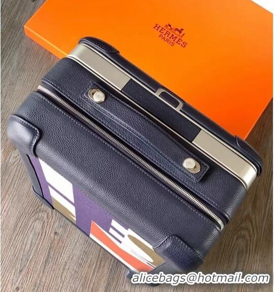 Spot Bulk Hermes R.M.S Cabin Suitcase Luggage Travel bag 55cm in Printed Canvas and Leather H2053 Dark Blue/Purple 2024