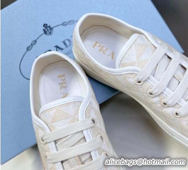 Luxurious Prada Fabric Triangle logo sneakers Light Beige 719133