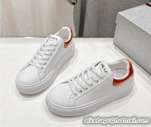 Best Grade Prada White leather sneakers with Orange Tab 719135