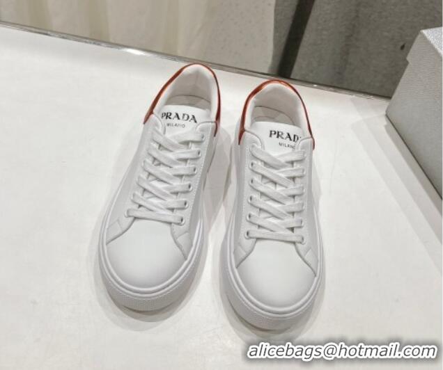 Best Grade Prada White leather sneakers with Orange Tab 719135