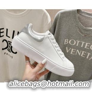 Luxury Cheap Prada White leather sneakers with Tab Silver 719136