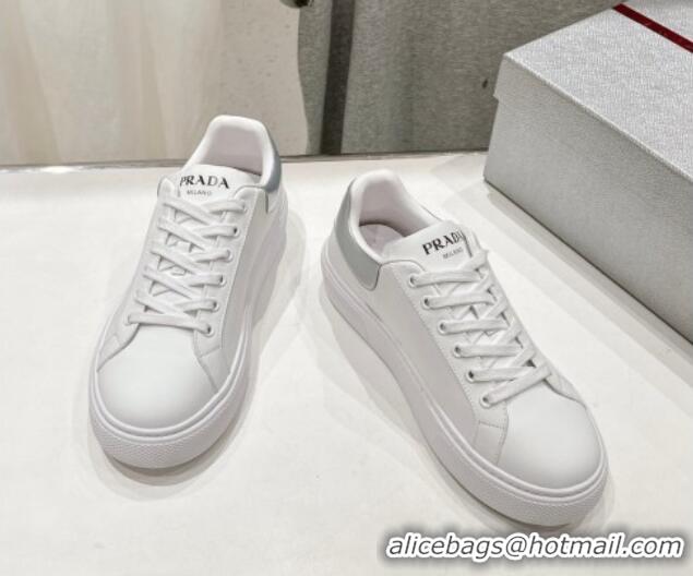 Luxury Cheap Prada White leather sneakers with Tab Silver 719136