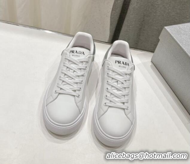 Luxury Cheap Prada White leather sneakers with Tab Silver 719136