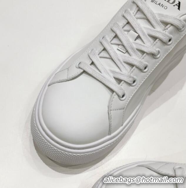 Luxury Cheap Prada White leather sneakers with Tab Silver 719136