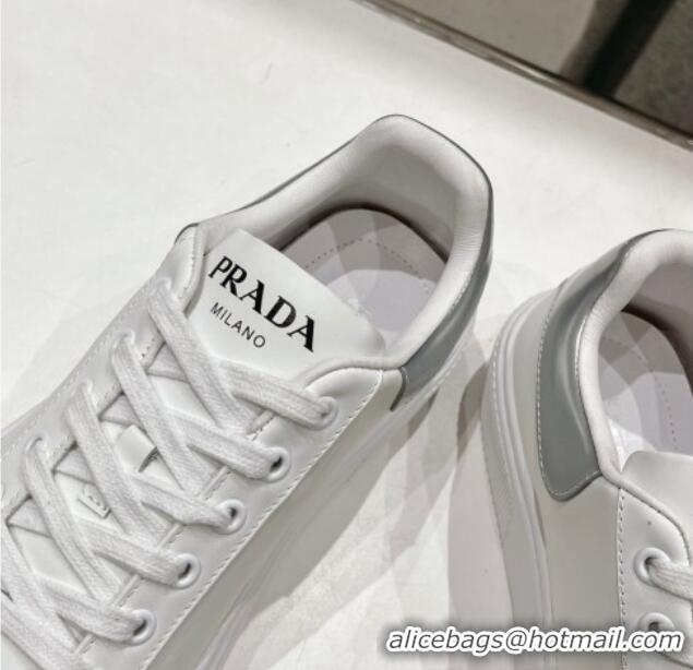 Luxury Cheap Prada White leather sneakers with Tab Silver 719136