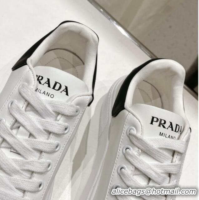 Luxury Prada White leather sneakers with Tab Black 719137