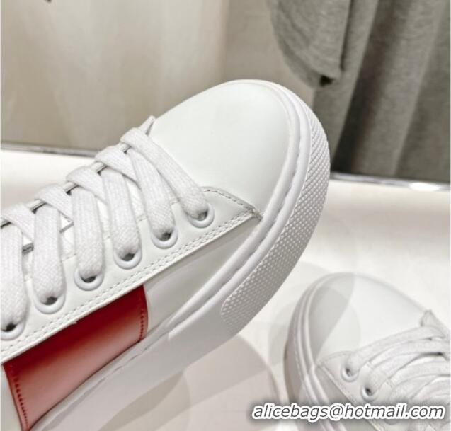 Unique Discount Prada White leather sneakers with Red Web and Tab 719139