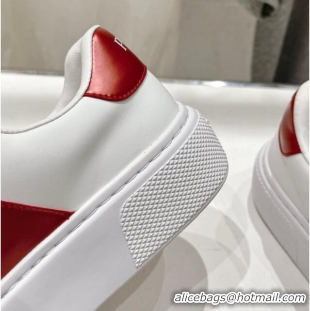 Unique Discount Prada White leather sneakers with Red Web and Tab 719139