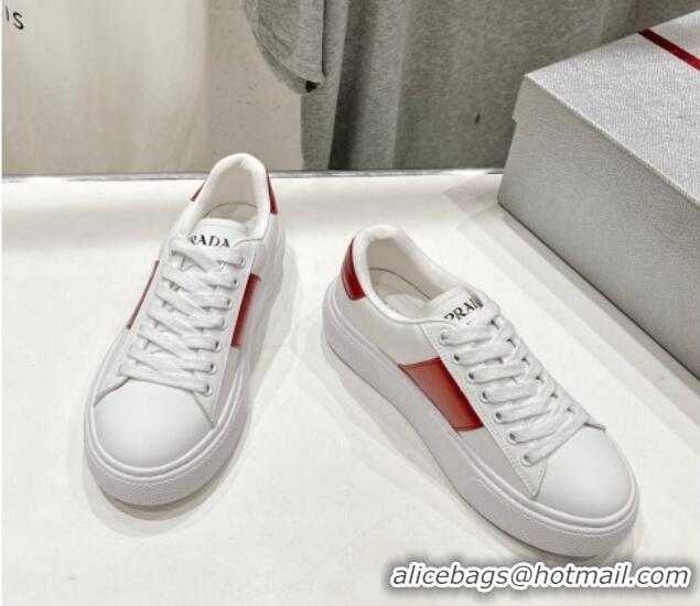 Unique Discount Prada White leather sneakers with Red Web and Tab 719139