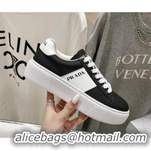 Trendy Design Prada leather sneakers with Web and Tab Black/White 719140