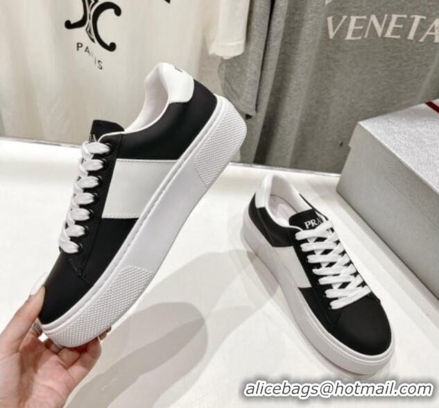 Trendy Design Prada leather sneakers with Web and Tab Black/White 719140