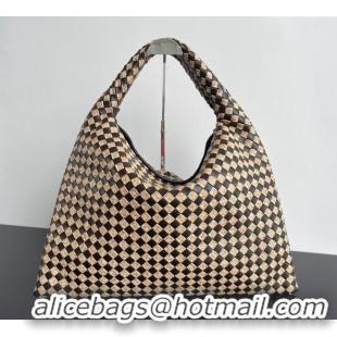 Top Quality Bottega Veneta Large Hop Hoop bag in Intrecciato Raffia and Leather 792695 Fondant Brown /Natural 2024