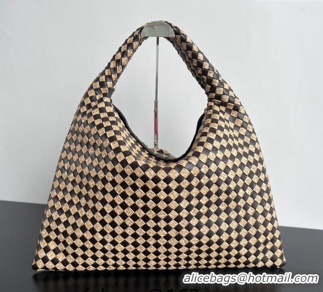 Top Quality Bottega Veneta Large Hop Hoop bag in Intrecciato Raffia and Leather 792695 Fondant Brown /Natural 2024