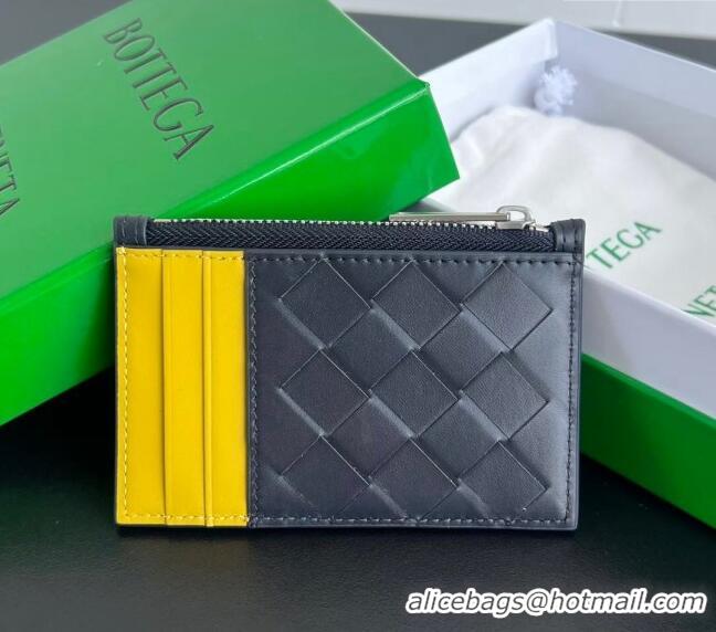 Particularly Recommended Bottega Veneta Zippered Card Case Wallet in Intrecciato Leather 755985 Blue/Yellow 2024