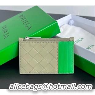 Latest Style Bottega Veneta Zippered Card Case Wallet in Intrecciato Leather 755985 Travertine/Parrot Green 2024