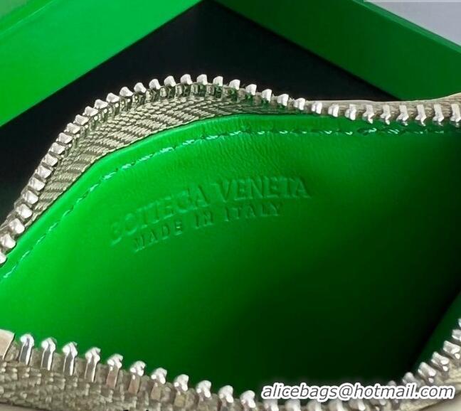 Latest Style Bottega Veneta Zippered Card Case Wallet in Intrecciato Leather 755985 Travertine/Parrot Green 2024