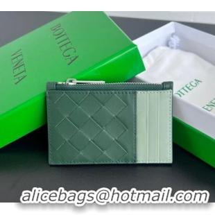 Classic Discount Bottega Veneta Zippered Card Case Wallet in Intrecciato Leather 755985 Green/Sage 2024