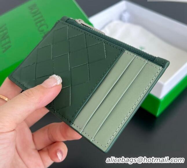 Classic Discount Bottega Veneta Zippered Card Case Wallet in Intrecciato Leather 755985 Green/Sage 2024