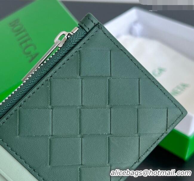 Classic Discount Bottega Veneta Zippered Card Case Wallet in Intrecciato Leather 755985 Green/Sage 2024