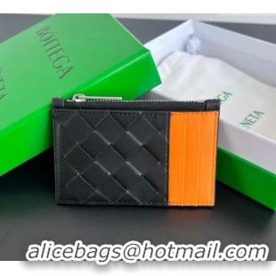 Good Looking Bottega Veneta Zippered Card Case Wallet in Intrecciato Leather 755985 Black/Orange 2024