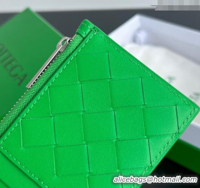 Shop Best Bottega Veneta Zippered Card Case Wallet in Intrecciato Leather 755985 Parrot Green 2024