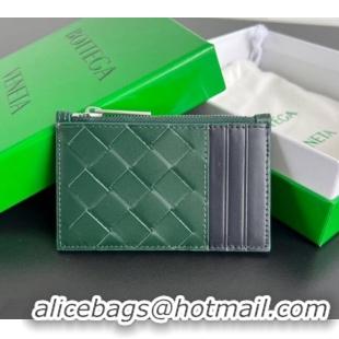 Top Grade Bottega Veneta Zippered Card Case Wallet in Intrecciato Leather 755985 Emerald green/space grey 2024