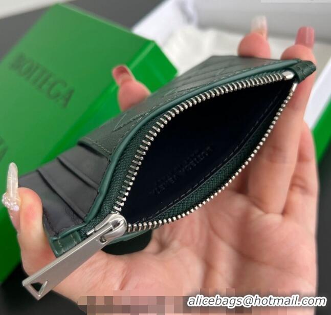 Top Grade Bottega Veneta Zippered Card Case Wallet in Intrecciato Leather 755985 Emerald green/space grey 2024