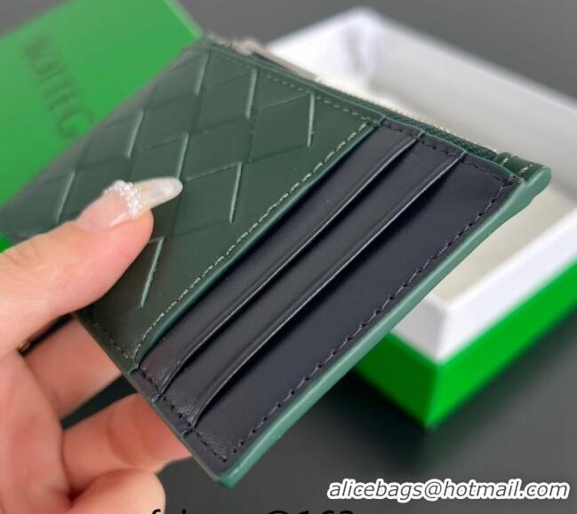 Top Grade Bottega Veneta Zippered Card Case Wallet in Intrecciato Leather 755985 Emerald green/space grey 2024