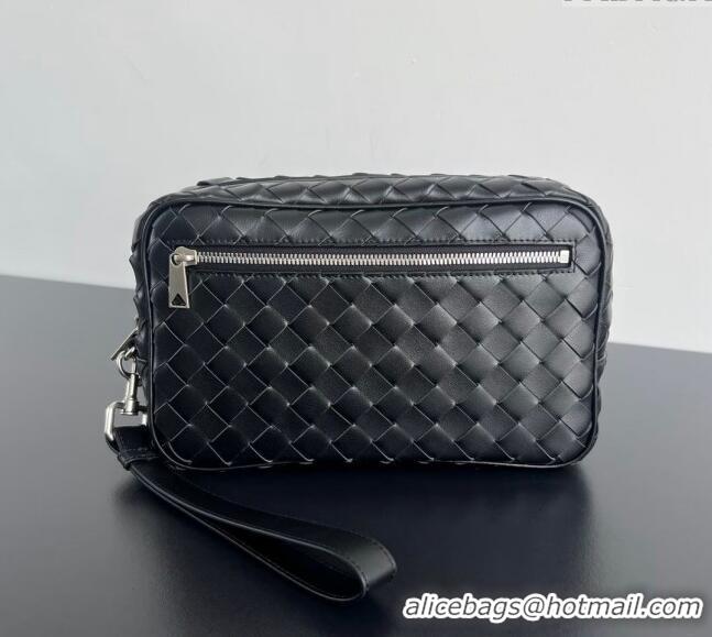 Top Quality Bottega Veneta Men's Intrecciato Leather Pouch With Wristlet 777390 Black 2024