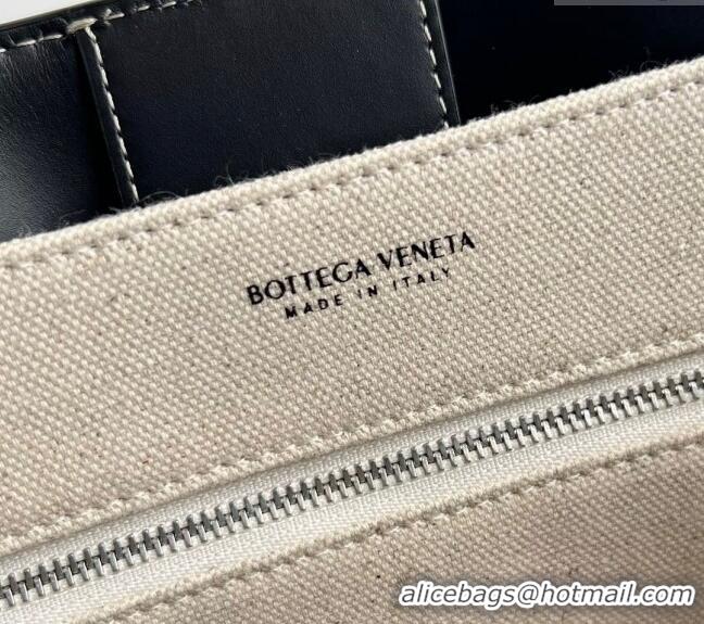 Low Cost Bottega Veneta Medium Andiamo Top Handle Bag in Leather and Canvas 743572 Black 2024